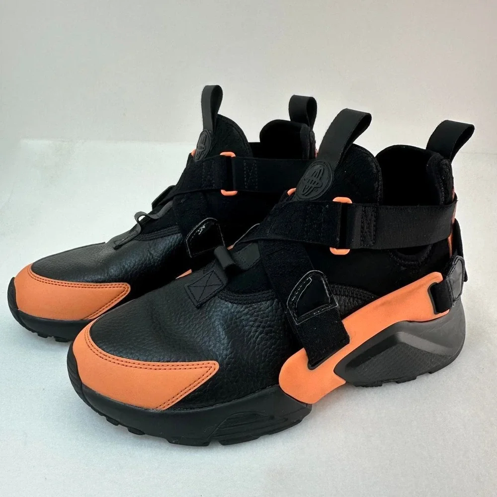 Nike Air Huarache City Low Black Total Orange AQ0085-002 Womens 8.5 Sneaker